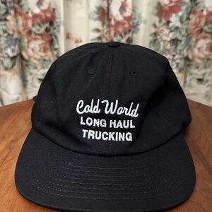 Cold World Long Haul Trucking Black Leather Strapback Cap